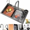 Kit tarja cascada premium 80x45cm, gris oscuro | Acero Inoxidable