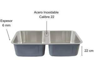 Tarja Submontable doble 82×47x22cm - Acero Inoxidable