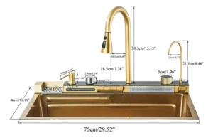Kit tarja cascada premium 75x45cm, dorado | Acero Inoxidable