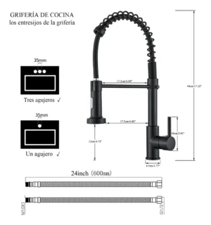 Monomando resorte ajustable, negro mate