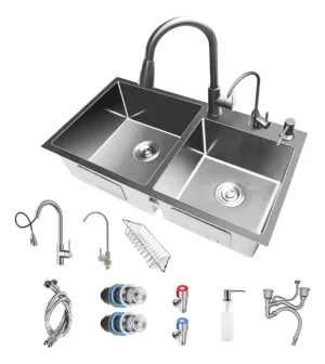 Kit Tarja Doble 80×45 cm – Acero Inoxidable, plateado