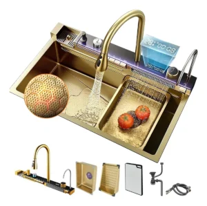D_NQ_NP_2X_838782-MLM82003674766_022025-F Kit tarja cascada premium 75x45cm, dorado | Acero Inoxidable