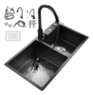 Kit Tarja Doble 80×45 cm – Acero Inoxidable, negro mate