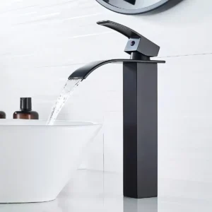 Monomando tipo cascada para Baño, negro mate| Acero Inoxidable