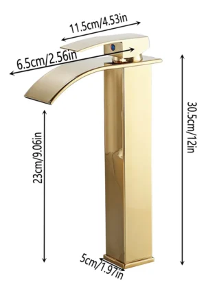 Monomando tipo cascada para Baño, dorado| Acero Inoxidable