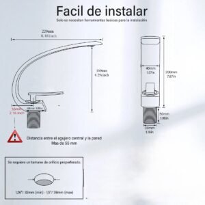 Monomando para Lavabo tipo C, negro| Acero inoxidable