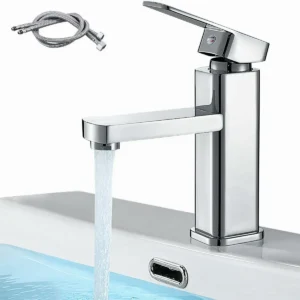 Monomando Bajo para Lavabo, Plateado | Acero Inoxidable