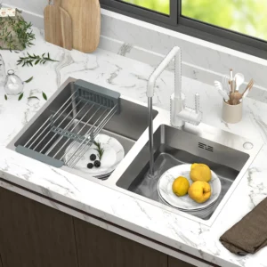 D_NQ_NP_2X_676627-MLA89324472142_082025-F Tarja Doble 82x45 cm, con escurridor y contracanastas – Acero Inoxidable
