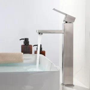 D_NQ_NP_2X_699951-CBT80712436253_112024-F-llave-mezcladora-monomando-de-acero-cepillado-para-bano-30cm Monomando Alto para Lavabo, satinado | Acero Inoxidable