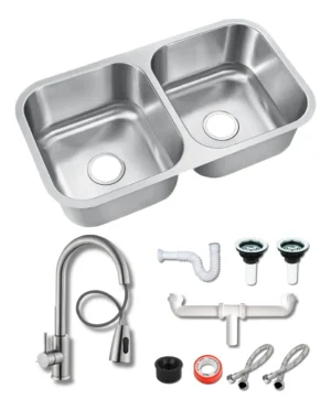 D_NQ_NP_2X_746463-MLM82204916826_022025-F-fregadero-tarja-submontar-doble-tina-acero-inox-ckit-mez Kit tarja submontar doble 82x47 cm | acero inoxidable