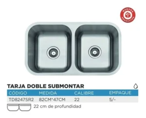 D_NQ_NP_2X_947577-MLM46518367069_062021-F-fregadero-tarja-submontar-doble-tina-acero-inox-ckit-mezc-p Kit tarja submontar doble 82x47 cm | acero inoxidable
