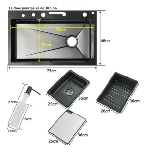 Kit tarja cascada premium 75x45cm, OSCURO | Acero Inoxidable